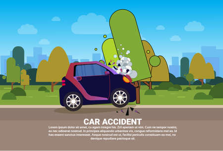 Broken Vehicle On Road Need Help And Technical Assistance Car Accident Concept Vector Illustrationのイラスト素材