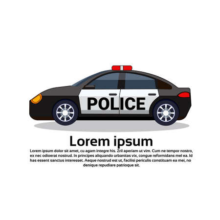 Police Car Icon On White Background With Copy Space Side View Flat Vector Illustrationのイラスト素材