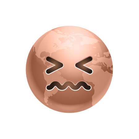 Sad earth face icon flat illustrationのイラスト素材