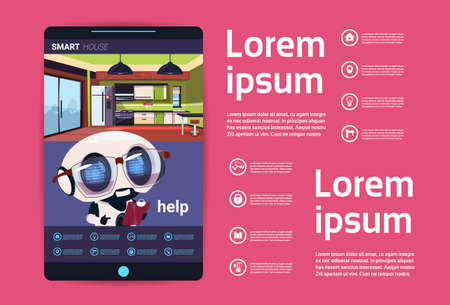 Smartphone With Smart House Control App Interface, Modern Technology Of Home Automation Concept Flat Vector Illustrationのイラスト素材