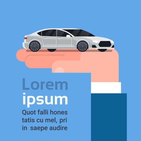 Car Insurance Hand Holding Automobile Over Copy Space Background Vector Illustrationのイラスト素材