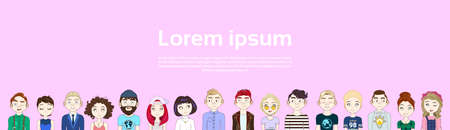 Young People Group Of Hipsters Over Backgroud With Copy Space Horizontal Banner Flat Vector...