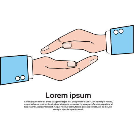 Two Hands Protecting Over Background With Copy Space Insurance Concept Vector Illustrationのイラスト素材