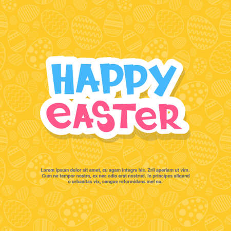Happy Easter Greeting Card With Typography Element Lettering On Yellow Background Vector Illustrationのイラスト素材
