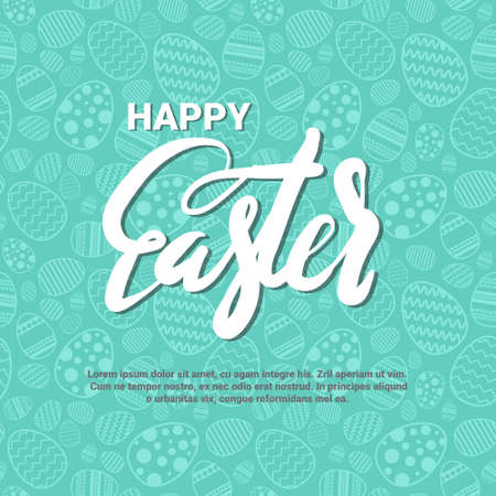 Happy Easter Background Template Greeting Card With Creative Lettering Hand Drawn Vector Illustrationのイラスト素材