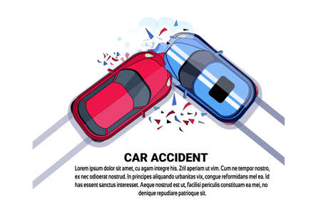 Car Accident Top View Vehicle Collision Icon Over White Background With Copy Space Flat Vector Illustrationのイラスト素材