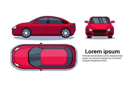 Car On White Background Isolated Top, Side And Front View Over Copy Space Flat Vector Illustrationのイラスト素材
