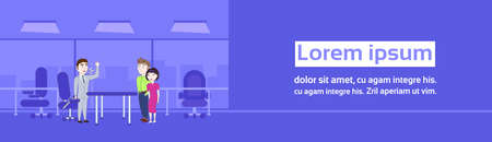 Angry Boss Shouting With Workers Businessman Leader And Team Over Silhouette Office Background Horizontal Banner Vector Illustrationのイラスト素材