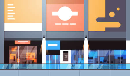 Modern Retail Store With Many Shops And Supermarket Empty Interior No People Flat Vector Illustrationのイラスト素材