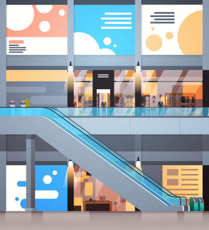 Modern Shopping Center Interior Big Retail Store With No People Flat Vector Illustrationのイラスト素材