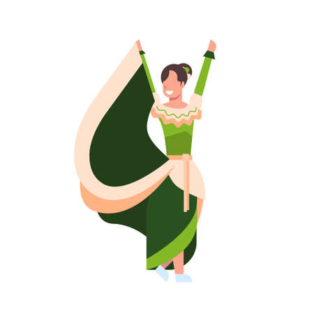 Mexican Woman Dancer In beautiful Traditional Clothes Isolated On White Background Flat Vector Illustrationのイラスト素材
