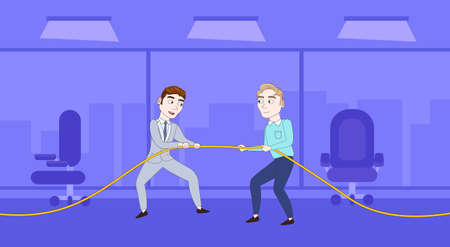 Two Successful Business Man Pulling Rope Competition Concept Flat Vector Illustration