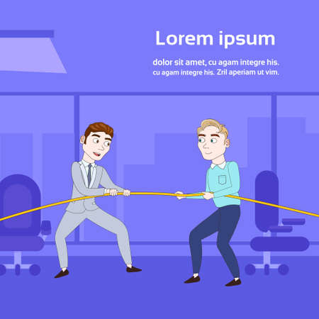 Two Successful Business Man Pulling Rope In Office Competition Concept Flat Vector Illustrationのイラスト素材