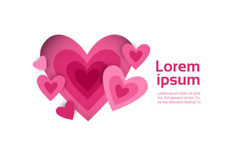 Pink Heart Shape On White Background With Copy Space Valentine Day Banner Flat Vector Illustrationのイラスト素材