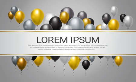 Helium Balloons Decoration For Party, Celebration Or Festival Event Template Background Flat Vector Illustrationのイラスト素材