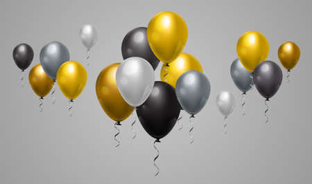 Yellow Grey And Black Balloons Background For Web Decoration And Holiday Events Flat Vector...