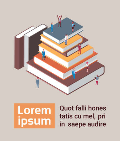 Team Of Business People At Stack Of Books Isometric Corporate Education And Brainstorming Concept Vector Illustrationのイラスト素材