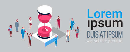 Group Of Business People Standing At Sand Watch Time Management Concept Isometric Vector Illustrationのイラスト素材