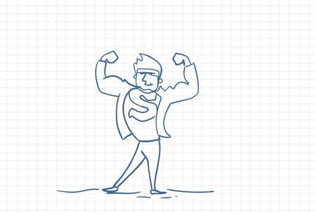 Strong Business Man Hero Sketch Over Squared Paper Background Vector Illustrationのイラスト素材