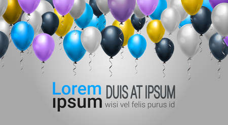 Holiday Web Decoration With Balloons For Party, Celebration Or Festival Event Over Background With Copy Space Flat Vector Illustrationのイラスト素材