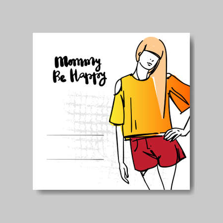 Motherâs Day Greeting Card With Beautiful Woman Silhouette And Mommy Be Happy Lettering Vector Illustrationのイラスト素材