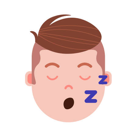 boy head with facial emotions, avatar character, man sleep face with different emotions concept. flat design. vector illustration.のイラスト素材