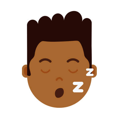 african boy head with facial emotions, avatar character, man sleep face with different male emotions concept. flat design. vector illustrationのイラスト素材
