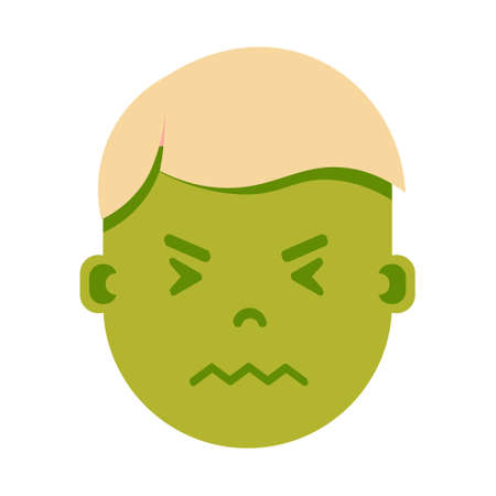 boy head emoji personage icon with facial emotions, avatar character, man in sickness face with different male emotions concept. flat design. vector illustrationのイラスト素材