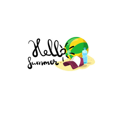 hello summer badge Isolated Typographic Design Label. Season Holidays lettering for logo,Templates, invitation, greeting card, prints and posters.のイラスト素材