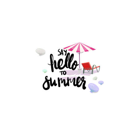 hello summer badge Isolated Typographic Design Label. Season Holidays lettering for logo,Templates, invitation, greeting card, prints and posters.のイラスト素材