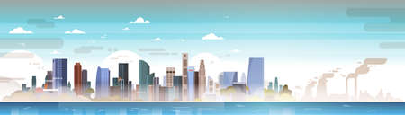Nature air pollution plant pipe air dirty smoke waste bad environment with industry manufacture banner Vector Illustrationのイラスト素材