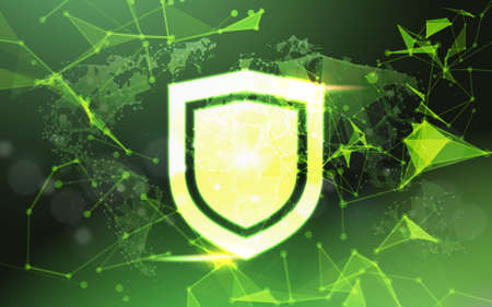 shield over green Data protection privacy concept GDPR Cyber security network background. shielding...