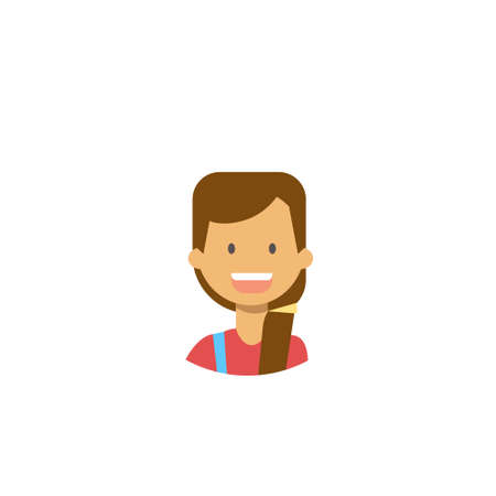 cute children face happy girl portrait on white background, female avatar flat vector illustration