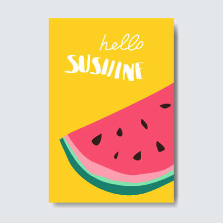 hello sunshine watermelon badge Isolated Typographic Design Label.のイラスト素材