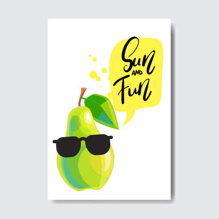 pear sun fun badge Isolated Typographic Design Label.のイラスト素材