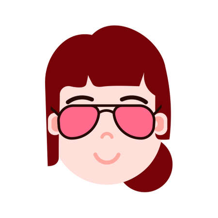 girl head emoji personage icon with facial emotions, avatar character, woman in glasses face with different female emotions concept. flat design. vector illustrationのイラスト素材