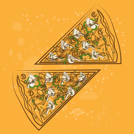 Pizza seamless pattern hand drawn sketch background with ingredients, pizzeria menu concept. Vector illustration.の写真素材