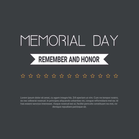 Memorial day USA greeting card wallpaper, yellow stars on dark background, copy space, flat design, vector illustrationのイラスト素材