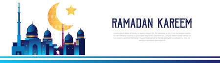 Ramadan kareem muslim religion holy month flat banner copy space vector illustrationのイラスト素材