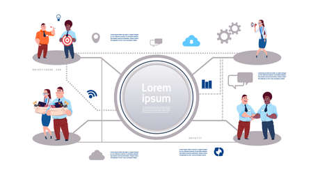 Business process infographic on white background, business group relationships. Can be used for banner, diagram, number options, web design, infographic template. Flat style. Vector illustrationのイラスト素材