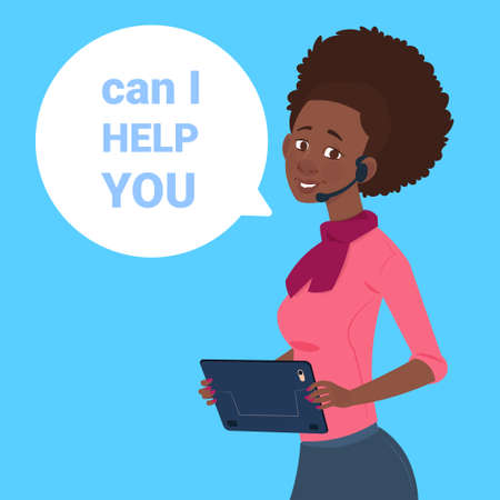 support center headset agent african woman client online operator, customer and technical service icon, chat concept, flat design vector illustrationのイラスト素材