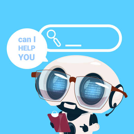support center headset agent robot client online operator, artificial intelligence customer and technical service icon, chat concept, flat design vector illustrationのイラスト素材