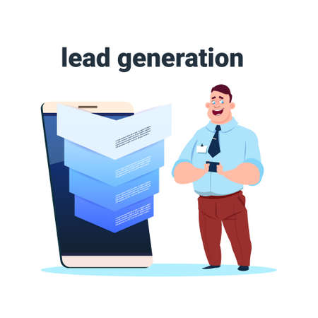 businessman sales funnel with steps stages business infographic. purchase diagram concept over white background copy space flat design vector illustrationのイラスト素材