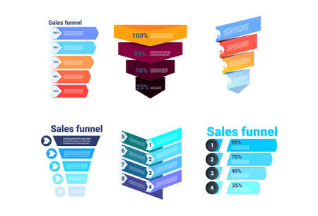 set divercity sales funnel with steps stages business infographic. purchase diagram concept over white background copy space flat design vector illustrationのイラスト素材