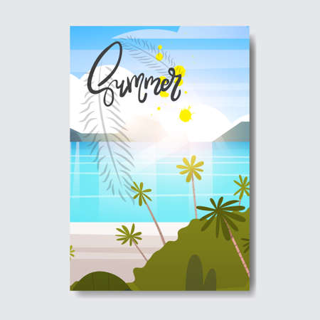 sweet summer landscape palm tree beach badge Design Label.  season holidays lettering for templates, invitation, greeting card, prints and posters.のイラスト素材