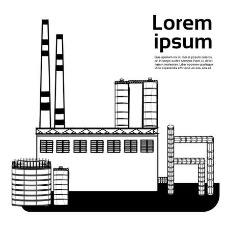 Big factory, plant with emissions smoke air pipe on white background flat copy space vector illustrationのイラスト素材