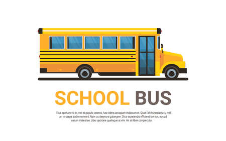 yellow bus back to school pupils transport concept on white background flat copy space horizontal...