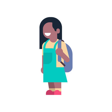 african american girl backpack school children isolated small primary student over white background flat full length vector illustrationのイラスト素材