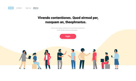 mix race people group character communicating concept white background full length horizontal copy space flat vector illustrationのイラスト素材