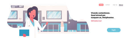 Woman medical doctor clinics hospital interior medicine worker flat copy space banner vector...